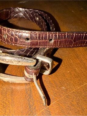 Brighton Dark Brown Croc-Embossed Leather Belt with Silver Tone  Buckle